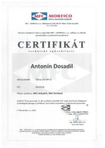 Certifikát Morfico - tvůrce stavebních materiálů